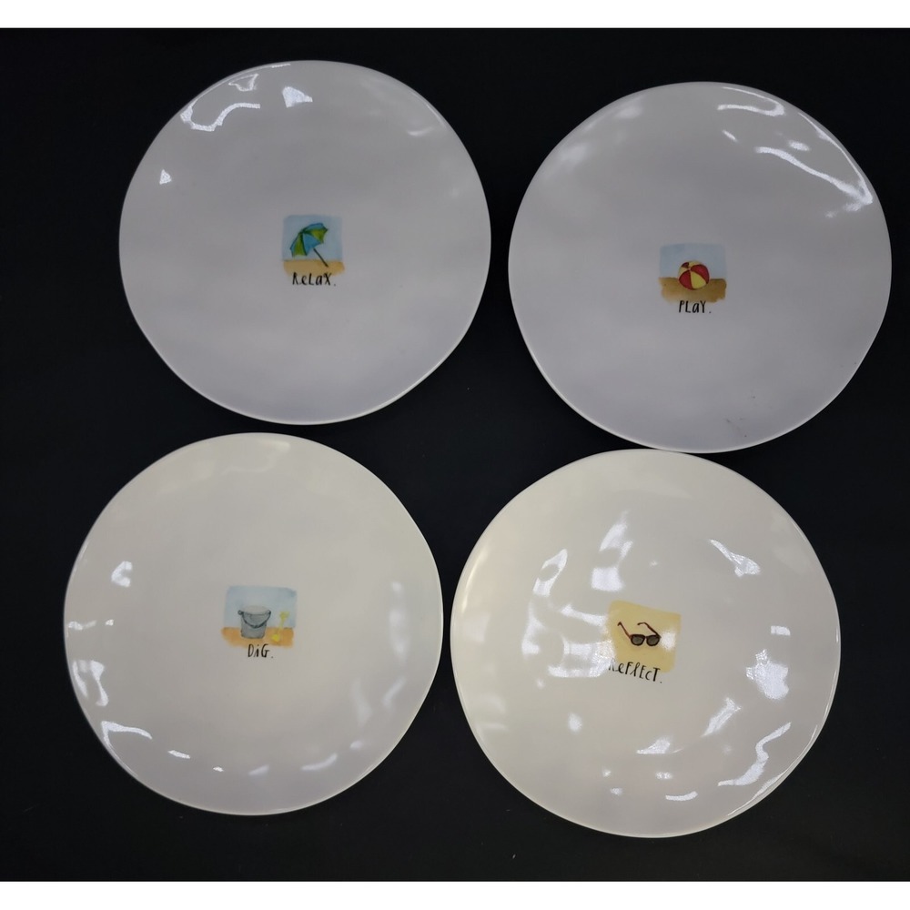 Rae Dunn Melamine Snack Dessert Plate Set Pool Safe Beach Let's Go To The Beach
